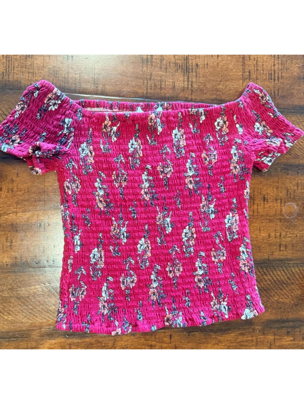 Streewear Society Red Floral Smocked Crop Top - Juniors Size Large